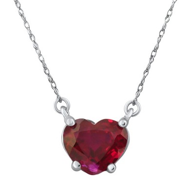 Pompeii3 3Ct Heart Solitaire Ruby Pendant Necklace 14k Gold Lab Created 18"