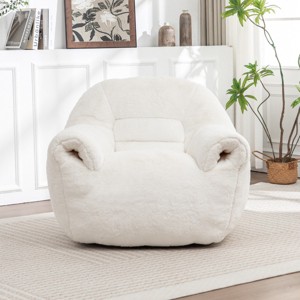 Faux Fur Bean Bag Chair with Backrest Support, Stuffed Floor Sofa with Shredded Foam Filling, Comfy Seating for Adults and Kids-Baofuwish - 1 of 4