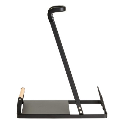 Black Powder Coated Metal Cordless Vacuum Stand with Wooden Handle