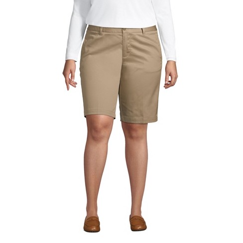 Lands End Women s Plus Size Plain Front Blend Chino Shorts 22w Khaki Target