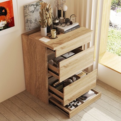 FUFU&GAGA Wooden Storage Cabinet Nightstand with Card - Locked Hidden Drawer - 4 - Drawer Organizer for Secure Storage Dresser