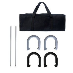 Premium Metal Horseshoes Set - Includes 4 Horseshoes and 2 Stakes and 1 Carrying Case, Black and Grey - 1 of 4