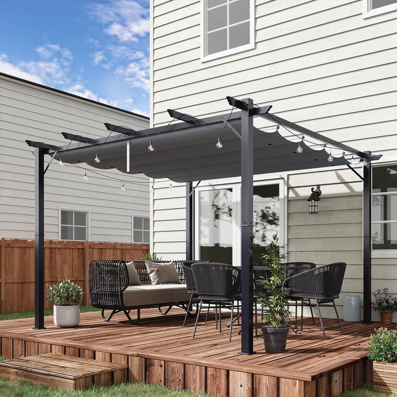 Outsunny Outdoor Retractable Pergola Canopy, Aluminum Patio Pergola, Backyard Shade Shelter for Porch Party, Garden, Grill Gazebo, 4 of 8
