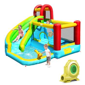Costway Inflatable Kids Water Slide Jumper Bounce House Splash Water Pool W/ 735W Blower