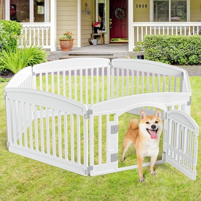 Akoasm Adjustable 6 Panels Pet Play Fence For Small & Medium Dogs Indoor Outdoor-White