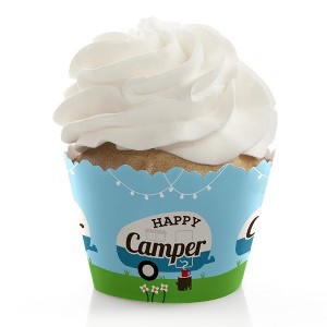 Big Dot of Happiness Happy Camper - Camping Baby Shower or Birthday Party Cupcake Decorations - Party Cupcake Wrappers - Set of 12 - 1 of 4