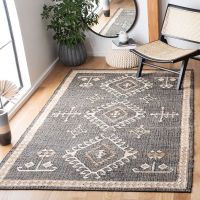 Black and Ivory Handwoven Tribal Kilim Area Rug