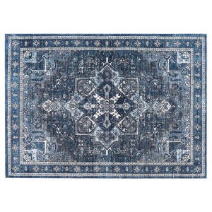 Living Room Machine Washable Non Slip Low Pile Lightweight Chenille Print Rug Vintage Retro Rugs for Bedroom Dining Room Home Office - 1 of 4