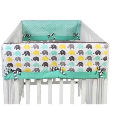 Bacati - Elephants Mint/Yellow/Gray Crib Rail Guard Covers set of 2
