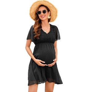 Clearlove Women's Dress V Neck Short Sleeve Polka Dot Midi Maternity Dress Summer Casual - 1 of 4