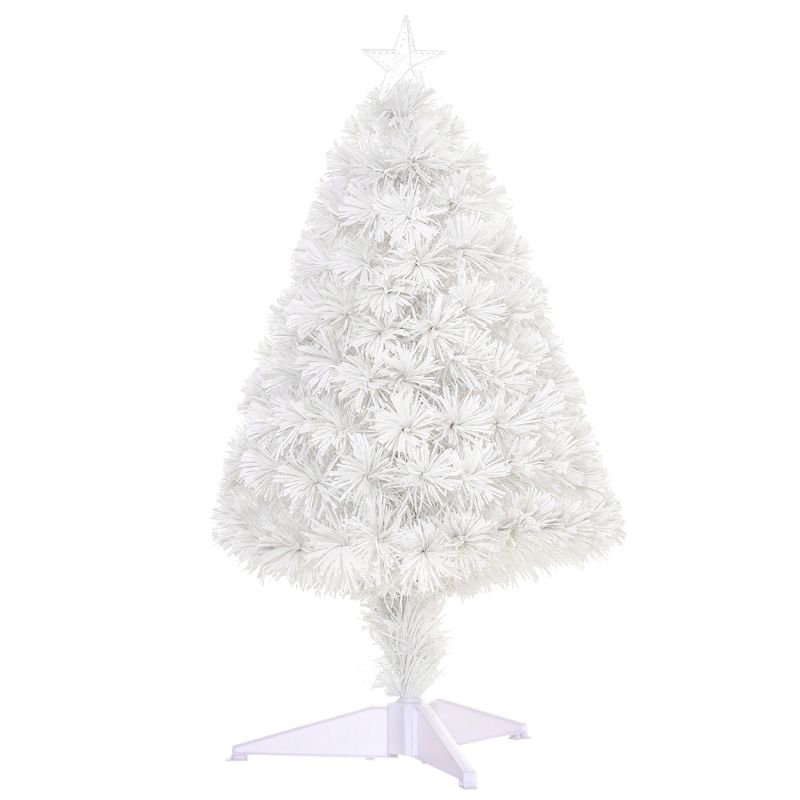 HOMCOM 2.5 FT Tall Pre-Lit Douglas Fir Tabletop Artificial Christmas Tree with Realistic Branches, Fiber Optic LED Lights and 85 Tips, White, 4 of 9
