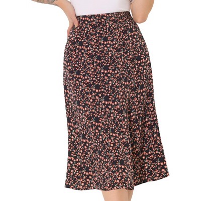 INSPIRE CHIC Women's Print Floral Peasant Elastic Waist A-Line Midi Skirts