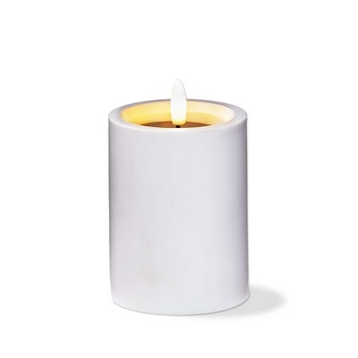 tag Outdoor Solar Flameless Pillar Candle 3x4 - White Plastic Everyday Candle, Wipe Clean, 4" H x 3" L x 3" W