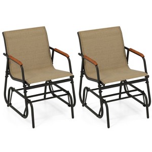 Tangkula Patio Glider Chair Set of 2 w/ Curved Teak Armrests & Breathable Fabric Seat - 1 of 4