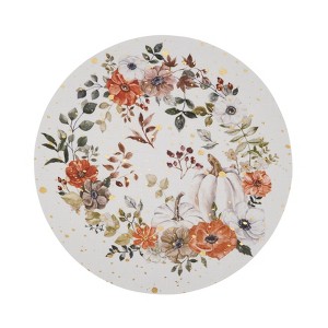 Saro Lifestyle Golden Harvest Fall Wreath Placemat (Set of 4), White, 15"x15" - 1 of 4