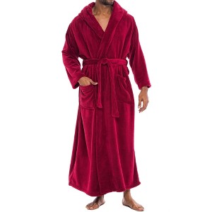 ADR Men's Robe, Plush Fleece Hooded Bathrobe Man, Long Warm Cozy Bath Robe Man - 1 of 4