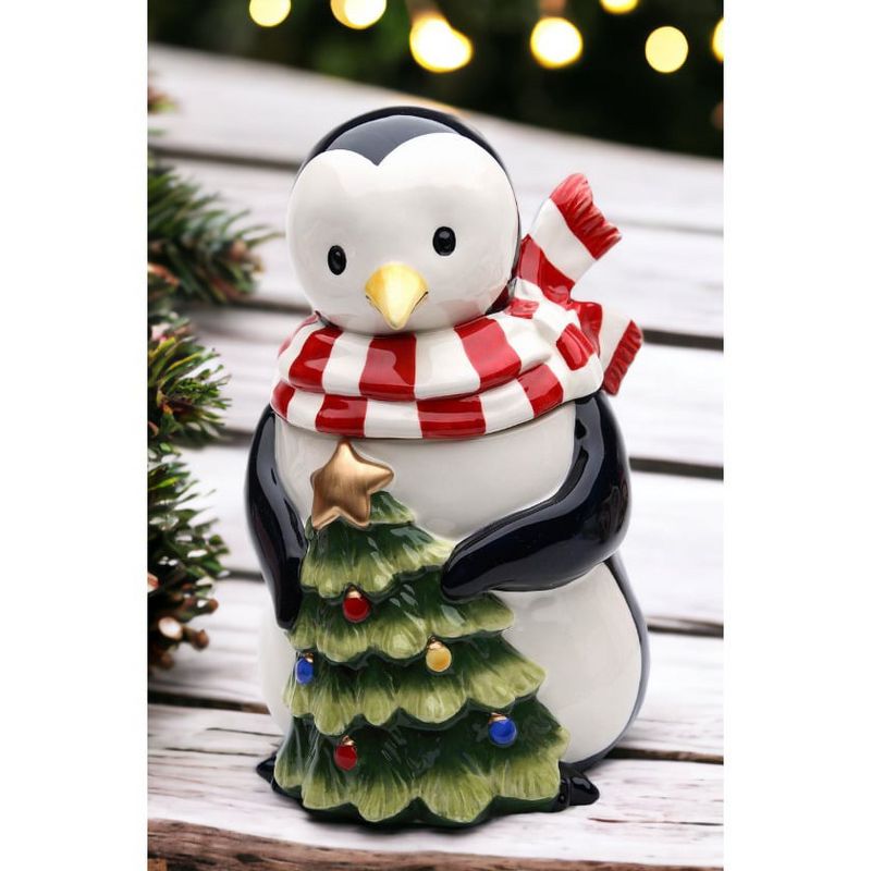 Kevins Gift Shoppe Ceramic Penguin with Christmas Tree Candy Box, 2 of 4
