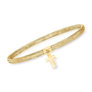 Ross-Simons Italian 14kt Yellow Gold Cross Charm Mesh Bracelet - 1 of 4