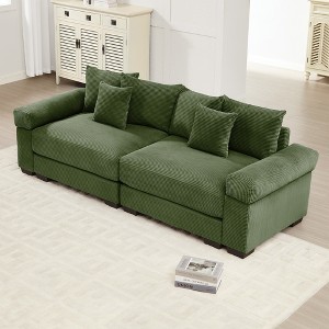 92" Corduroy Fabric Oversized Modular Sectional Couch with Extra-Wide Armrests, Throw Pillows, Ergonomic Design - 1 of 4