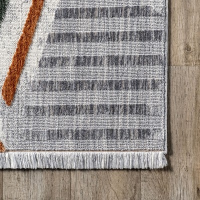 Edna Light Gray Striped Synthetic Area Rug, 5' x 8'