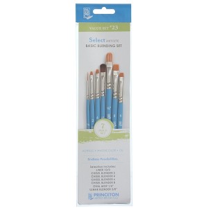 Princeton Select Artiste Brush Set No. 23, Synthetic Bristles, Short Handle Mixed Media Paintbrush, Jewel Blue, 7 Pieces - 1 of 4