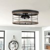 Dewdrop Farmhouse Flush Mount Ceiling Light, Rustic Black Cage Fixture with Wood Grain Accents for Kitchen Hallway Bedroom - 3 of 4