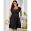 Plus Size Women's Double Sleeve Mini Dress with Pockets Ribbed Textured Casual Bodycon Outfit - 4 of 4