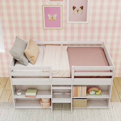 Twin Pine Loft Bed with Bookcases and Ladder