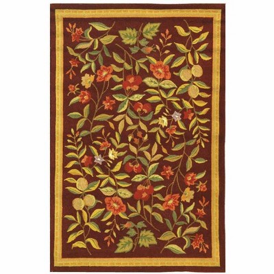 Burgundy Floral Hand-Knotted Wool Area Rug 3'9" x 5'9"