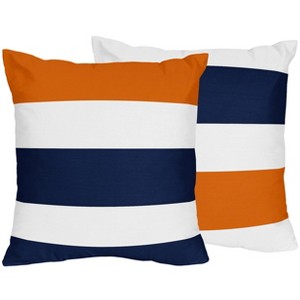 Sweet Jojo Designs Decorative Throw Pillows 18in. Stripe Navy Blue and Orange 2pc - 1 of 4