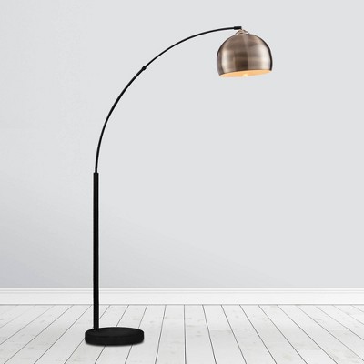 68" Williamsburg Modern Arched Floor Lamp with Bell Shade and Marble Base Antique Brass/Black - Teamson Home
