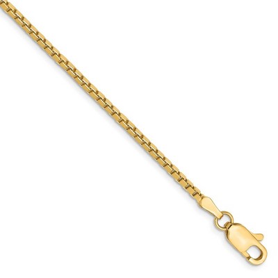 Black Bow Jewelry 1.9mm, 14k Yellow Gold, Solid Box Chain Bracelet, 7 Inch