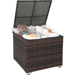 VINGLI 88 Gallon Outdoor Rattan Deck Box With Adjustable Feet, Patio Wicker Storage Box for Garden, Balcony, Porch, Pool, Yard (Brown) - 1 of 4