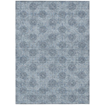 HomeRoots 3' X 5' Blue And Ivory Damask Washable Indoor Outdoor Area Rug