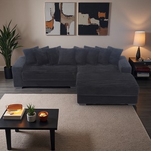 111" Corduroy Oversized L-Shaped Sectional Sofa with Right Chaise & 8 Pillows - 1 of 4