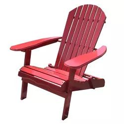 Northbeam Outdoor Lawn Garden Portable Foldable Wooden Adirondack Accent Chair and Slatted Side Table Outdoor Patio Furniture, Red