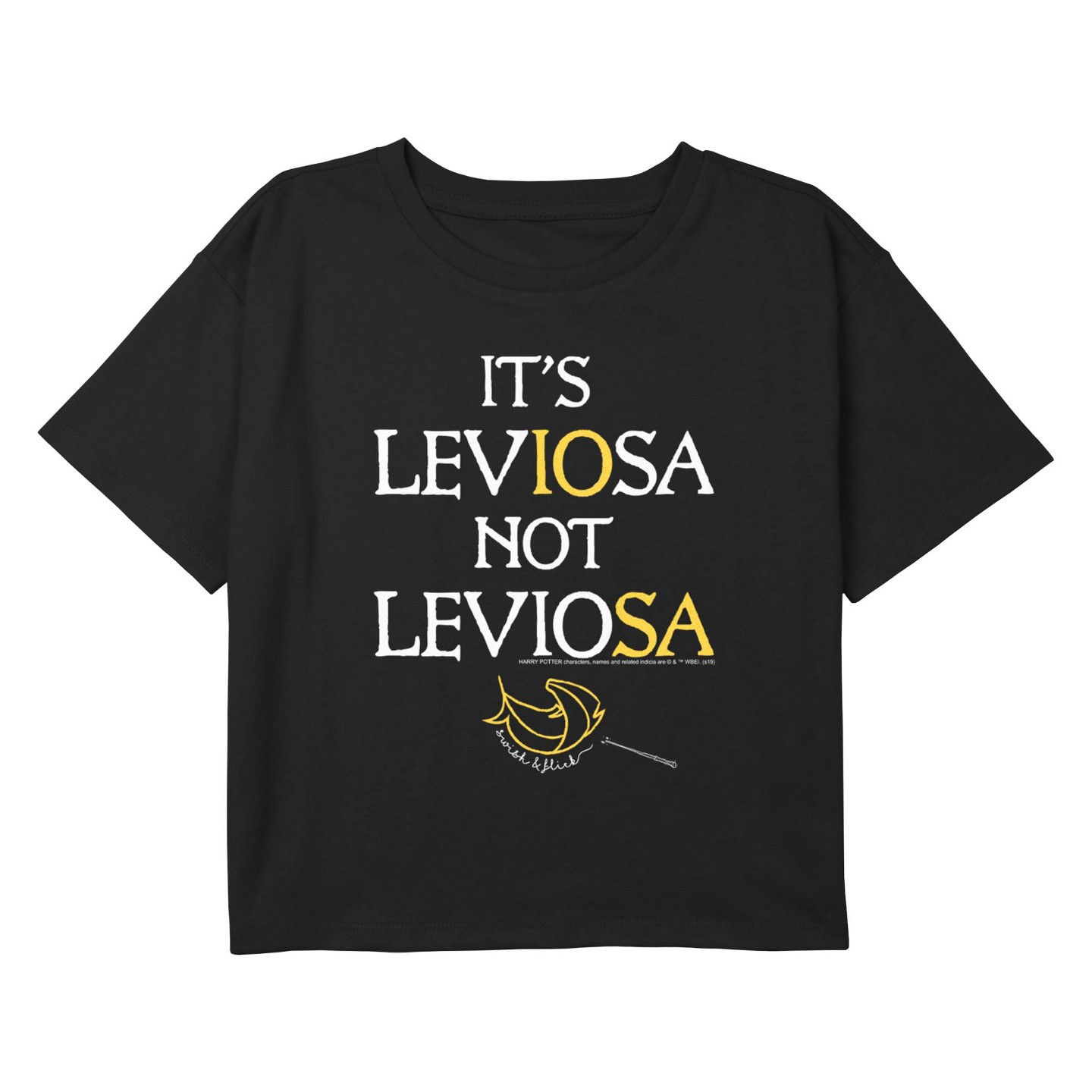 Футболка Harry Potter Leviosa Not Leviosa Quote Graphic Graphic Cropped T-Shirt - Black для девочек, цвет: Чёрный — фото 1