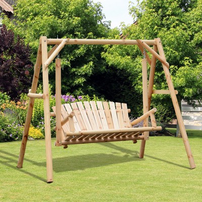 Natural Wood 2-Seat Outdoor Swing with A-Frame Stand