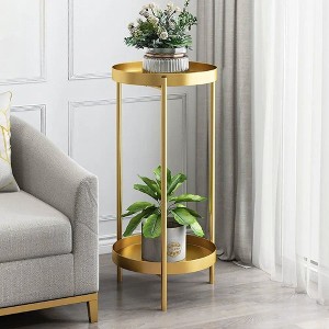 Angel Sar 2-Tier Round Metal Plant Stand, Large Gold Plant Pot Stand for Indoor Plants, Modern Tiered Display for Multiple Pots - 1 of 4