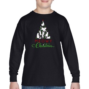LA Pop Art Meowy Christmas Tree - Boy's Word Art Long Sleeve T-Shirt - 1 of 4