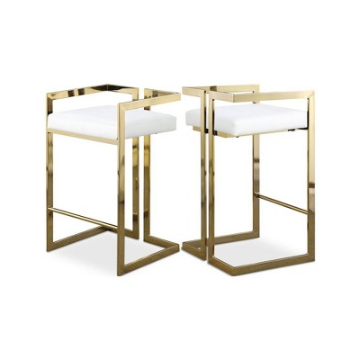 Meridian Furniture,Ezra White Vegan Leather Stool, Set of 2