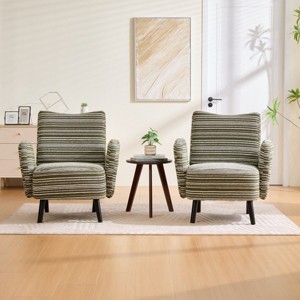 Set of 2 Boucle Accent Chairs with Wooden Legs and Side Storage Pockets, Modern Armchairs for Living Room, Bedroom or Office-Koiai - 1 of 4