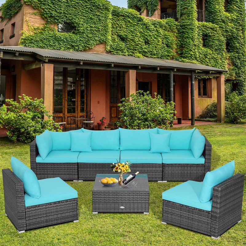 Tangkula 7PCS Patio Rattan Sectional Sofa Set Outdoor Furniture Set w/ Cushions, 2 of 9