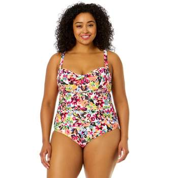 Amalfi Floral Shirred Front V Neck One Piece Swimsuit – Anne Cole
