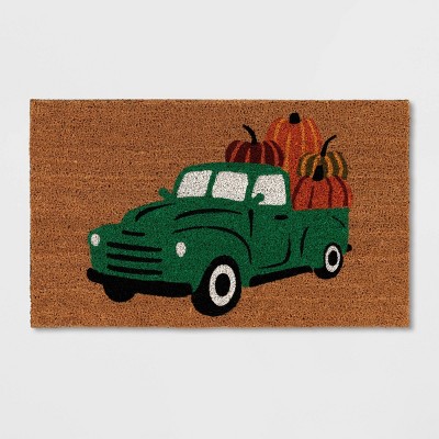 1'6"x2'6" Truck with Pumpkins Coir Halloween Doormat Green - Hyde & EEK! Boutique™