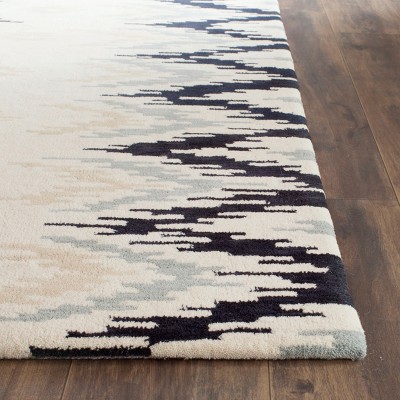 Ivory and Dark Grey Hand-Tufted Wool Area Rug