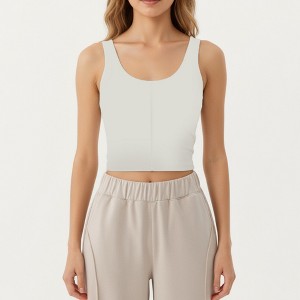 Anna-Kaci Active Women’s Ribbed Cropped Active Tank Top with Soft Stretch Fabric Scoop Neckline Contoured Seam Detail - 1 of 4