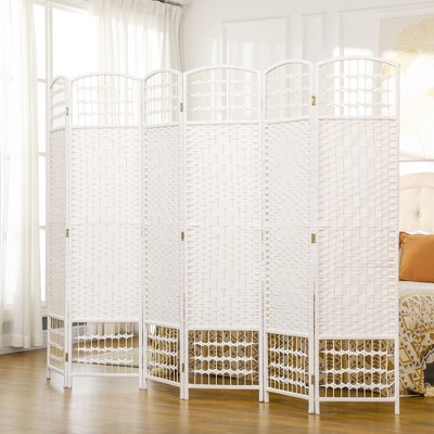 NicBex 5.6' Tall 6-panel Room Divider Folding Privacy Screen for Room Separation, Wave Fiber Freestanding Wall Partition, White
