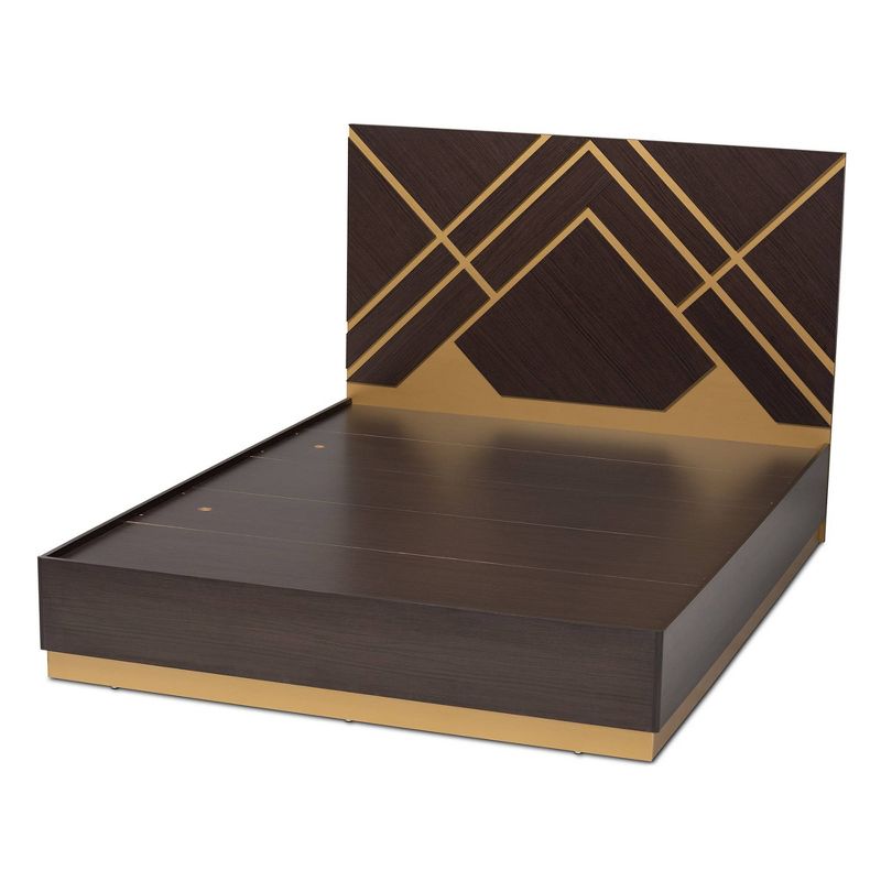 Queen Arcelia Two-Tone Wood Platform Bed Walnut Brown/Gold - Baxton Studio, 3 of 10