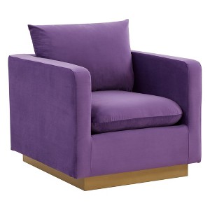 LeisureMod Nervo Accent Arm Chair Upholstered in Velvet with Gold Stainless Steel Frame - 1 of 4